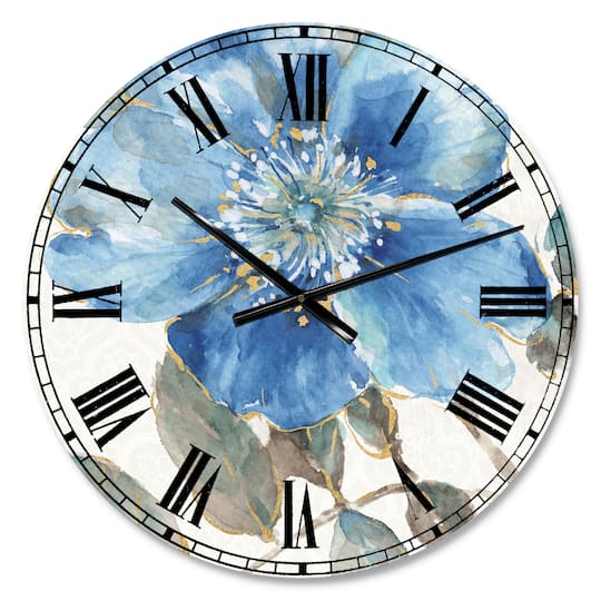 Designart Indigold Watercolor Flower I Traditional Wall Clock